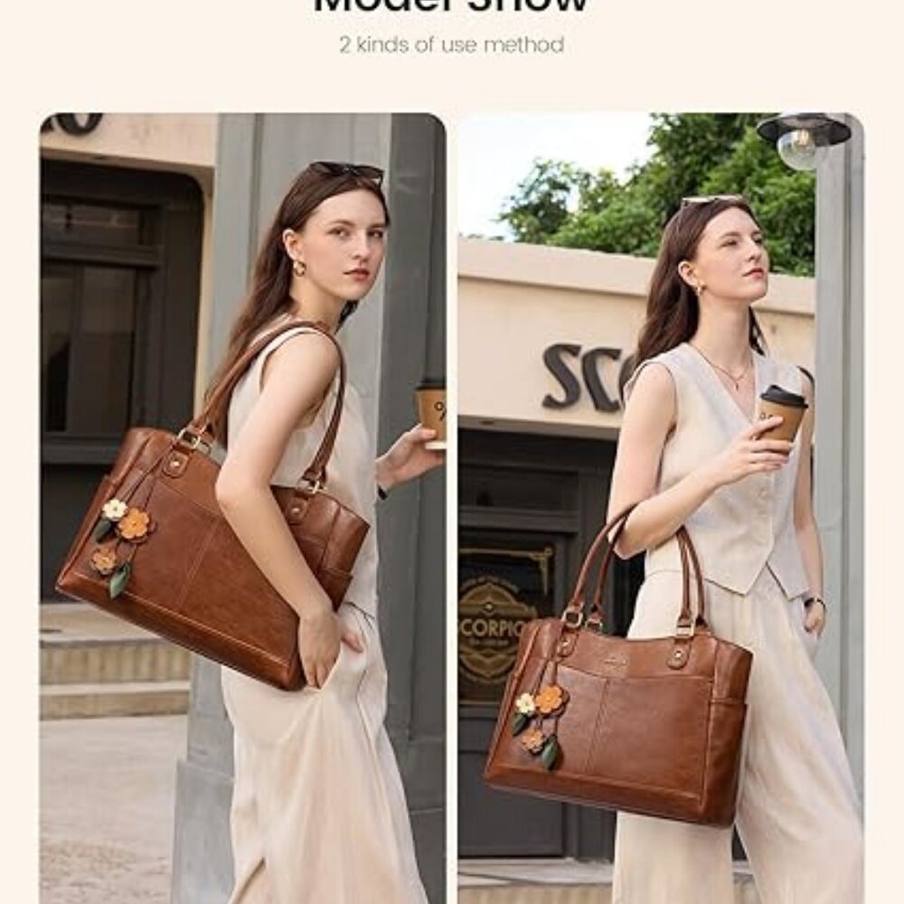 LOVEVOOK Vintage Leather Laptop Tote • Work & Office Bag - Picture 2 of 6